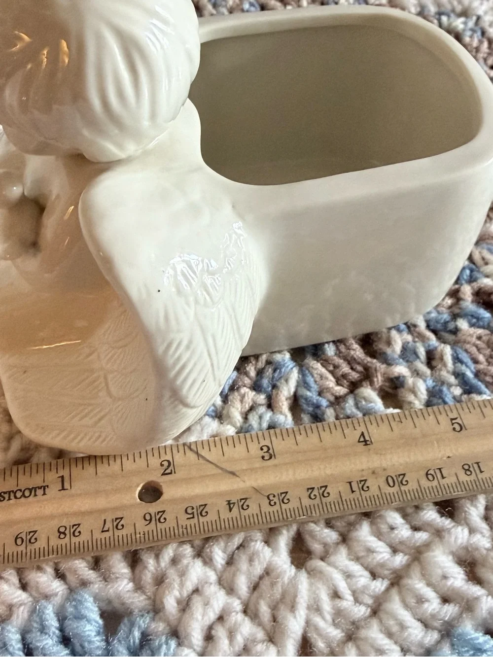 Vintage Ceramic Cherub Angel Holding a Bird Planter